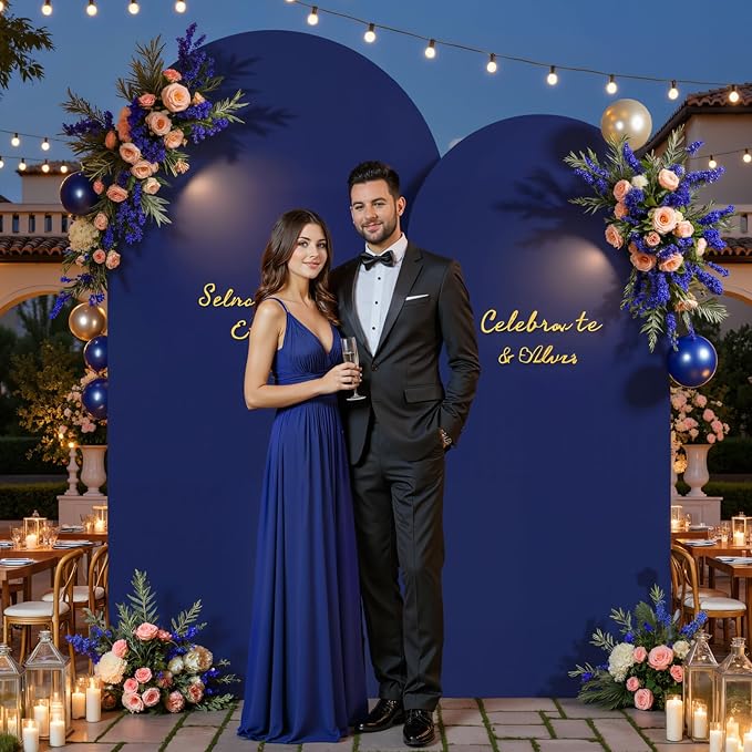 Navy Blue Arch Covers Set of 2, Navy Blue Backdrop Covers 7.2FT 6FT Stretchy Spandex Fitted Arch Stand Cover for Baby Shower, Wedding, Birthday Party Decor with Double-Sided Design