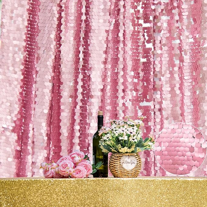 JYFLZQ Pink Payette Sequin Backdrop Curtains 8ft x 8ft 1 Panel Large Shimmer Wall Backdrop Big Sequin Background Drapes Thick Glitter Photo Booth Backdrops for Parties