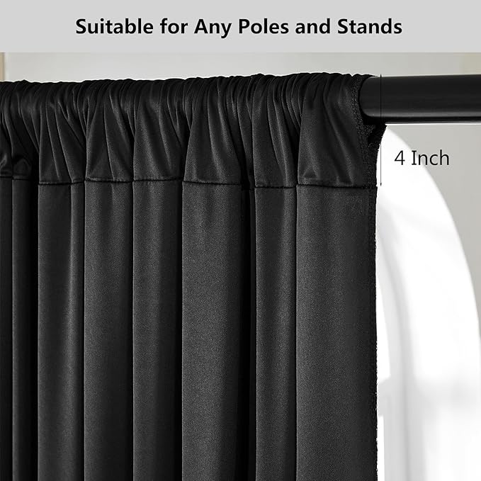 30ft x 15ft Black Wrinkle Free Backdrop Curtain for Parties, Silky Polyester Fabric Wedding Ceiling Drapes, 6 Panels 15ft Photo Back Drop Drapes for Baby Shower Photography Stage Background Cloth
