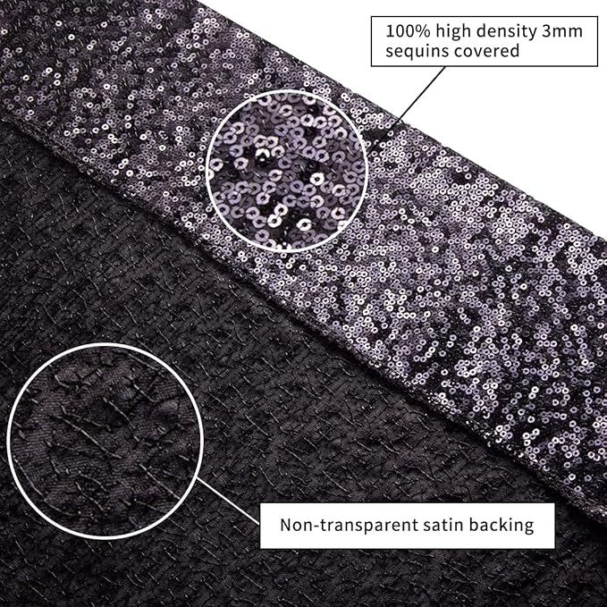 Poise3EHome 6Ft x 8Ft Black Sequin Backdrop, Glitter Thick Satin Background Drapes, Sparkly Opaque Photography Curtain, Sequence Xmas Thanksgiving Backdrop for Wedding Party Holiday Festival Decor