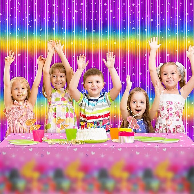 Rainbow Streamers Party Decorations - Thicken 4 Pack 3.2 x 8.2 FT - Rainbow Gradient Tinsel Foil Fringe Curtains, Photo Booth Props Backdrop for Birthday, 80s 90s Party Decorations