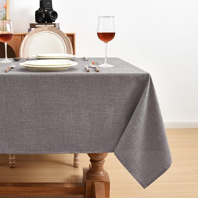 Fitable Faux Linen Tablecloths Rectangle 60 x 102 Inch - 2 Pack Neutral Table Clothes for 6 Foot Tables, Stone Flax Look Table Covers for Farmhouse, Dining, Party, Banquet, Buffet