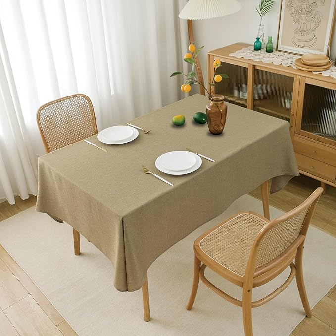NLMUVW Tan Linen Tablecloth Rectangle, Farmhouse Table Cloth Textured Water Resistant Decorative Table Cover for Dining Kitchen, 54 x 108 Inch