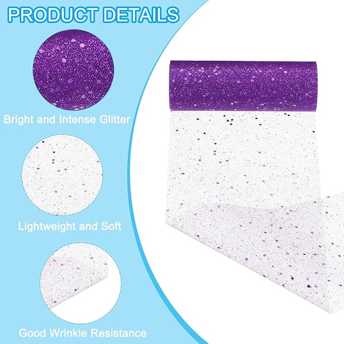 PATIKIL Tulle Fabric Rolls, 6 Inch by 10 Yards Fabric Spool Tulle Sparkling Ribbon Netting Sequin for DIY Tutu Skirts Crafts Wedding Party Decorations, Dark Purple