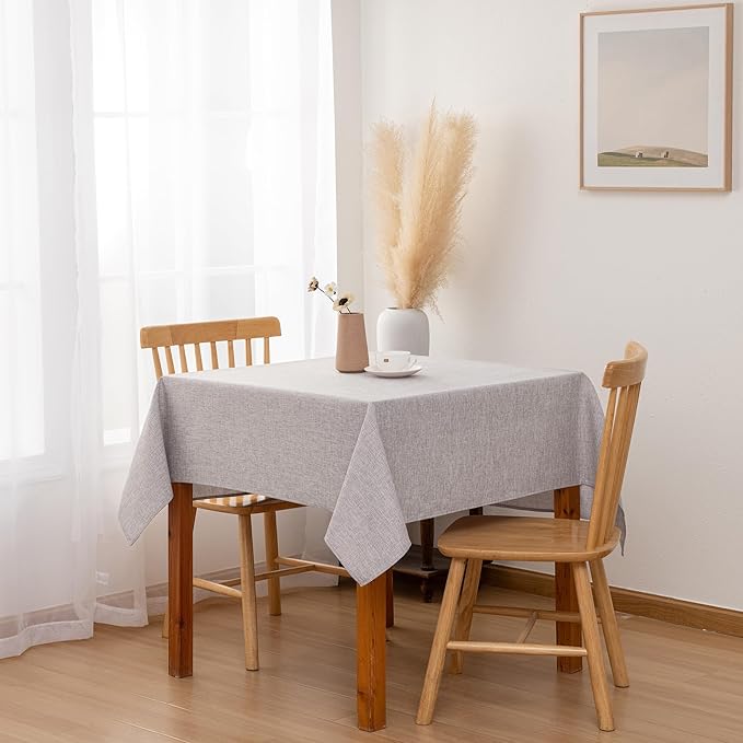 Hiasan Faux Linen Square Tablecloth - Wrinkle and Stain Resistant Washable Table Cloth for Kitchen Dining Room Holiday Table Cover for Party Dinner, Stone, 70 x 70 Inch