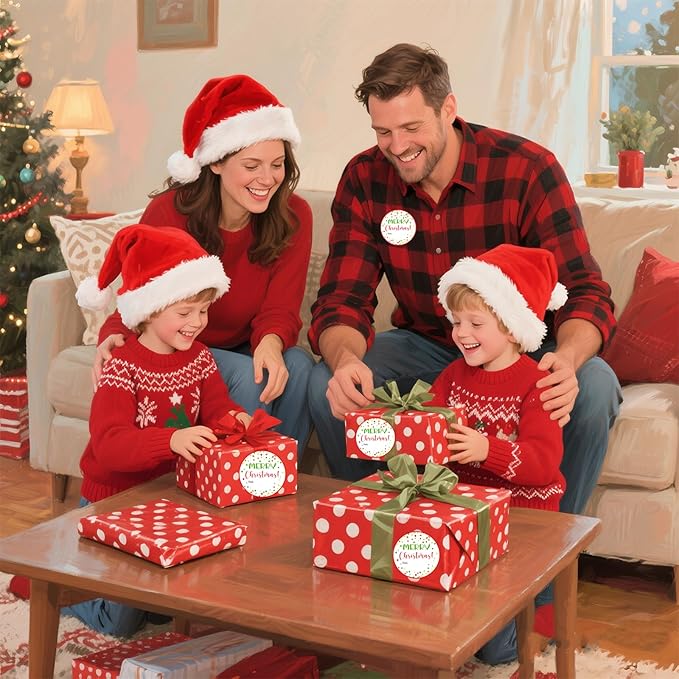 120Pcs Merry Christmas Stickers, 2" Christmas Name Tags Stickers Self-Adhesive, Color Points Xmas Labels for Gifts, Happy Holidays Stickers for Party Window Gift Goodie Bags Xmas Decor