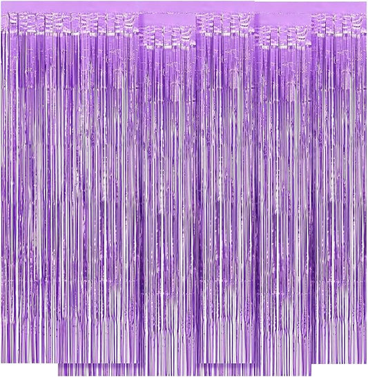 5 Pack Purple Foil Curtain Backdrop 3.2ft x 8.2ft Tinsel Foil Fringe Curtains Macaron Photo Booth Streamer Backdrop for Party Decorations Birthday Baby Shower Bachelorette Holiday (Light Purple)