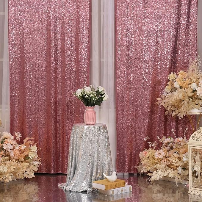 Poise3EHome Fuchsia Pink Sequin Backdrop Curtains, 2 PCS 5FT x 10FT Glitter Panels for Birthday Party Baby Shower Wedding Christmas Thanksgiving Holiday Festival Decor