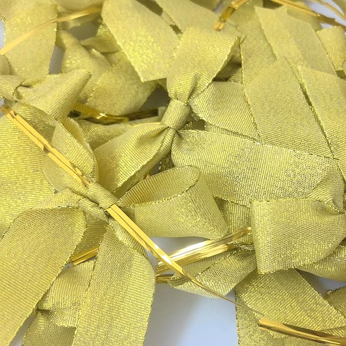 50pcs 3-1/2" Metallic Gold Satin Ribbon Bows with Twist Ties for Gift Wrapping Packing Christmas Decoration (Metallic Gold)