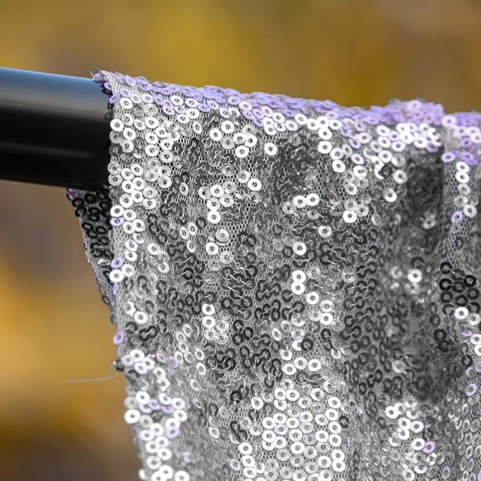 JYFLZQ Silver Sequin Backdrop Curtains 8ft x 8ft 1 Panel Glitter Photo Booth Backdrops Sparkly Photography Background Drapes for Parties Wedding Bridal Showers
