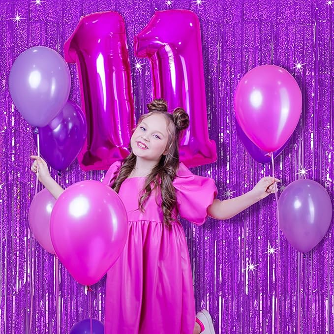 Tinsel Curtain Backdrop Purple Birthday Decorations 5 Packs Glitter Foil Fringe Streamers Photo Booth for Christmas Wedding Halloween Graduation Party Decor