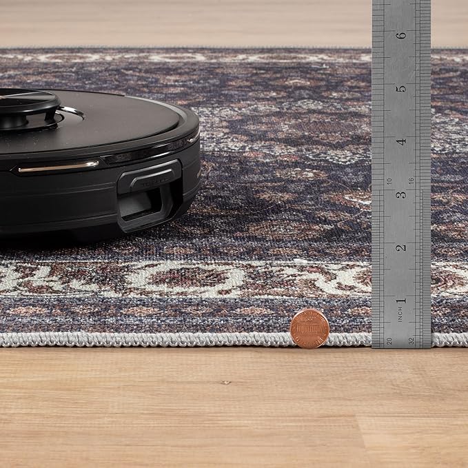 Bloom Rugs Washable Non-Slip 12 ft Runner - Navy Traditional Medallion Runner for Entryway, Hallway, Bathroom, and Kitchen - Exact Size: 2.5' x 12'