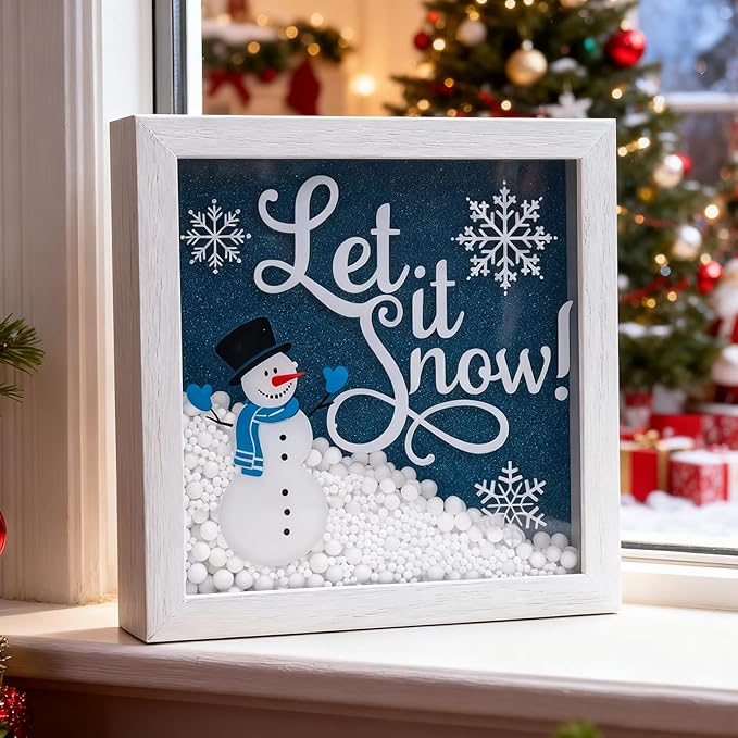 Christmas Wooden Tabletop Sign Blue Snowman with Snowflake Block Sign Xmas Table Centerpiece for Winter Holiday Party Home Shelf Fireplace Mantle Decoration