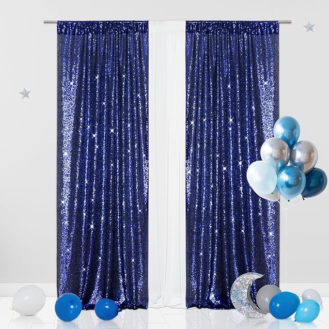 Eternal Beauty Navy Blue Sequin Backdrop Curtains, Shimmer Back Drop 2Panels-2FTx8FT for Independence Day Christmas, Party, Birthday, Photography, Wedding, Baby Shower Event Decoration
