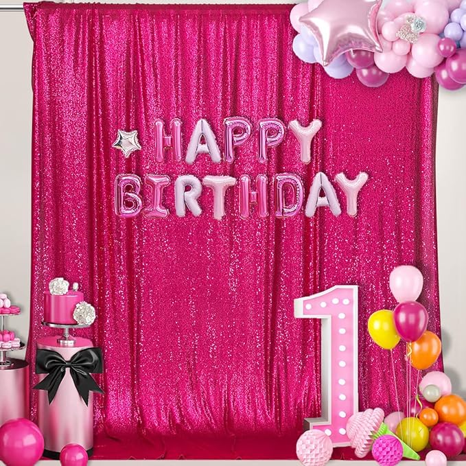 PartyDelight Sequin Backdrop Hot Pink 6Ft x 8Ft Photograph Wedding Curtain Special Events