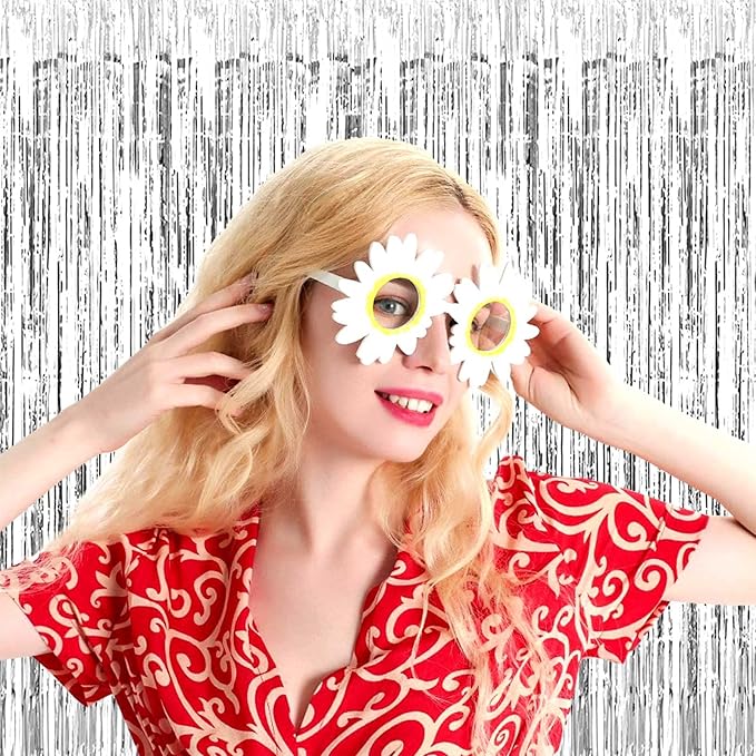 4 Pack Silver Foil Fringe Curtain Backdrop, 3.28Ft x 8.2Ft Metallic Tinsel Foil Fringe Streamer Curtains for Photo Booth Props, Birthday, Wedding, New Year’s, Christmas Decoration Party Supplies