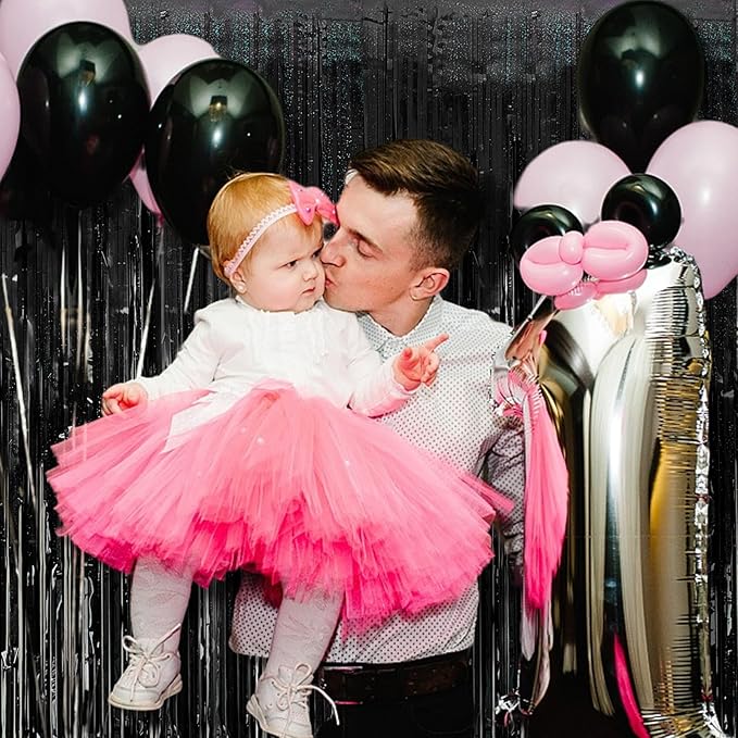 Tinsel Curtain Backdrop Black Birthday Party Decorations 10 Packs Glitter Foil Fringe Curtain Party Decor Streamers Photo Booth for Birthday Christmas Wedding Halloween Graduation Decorations