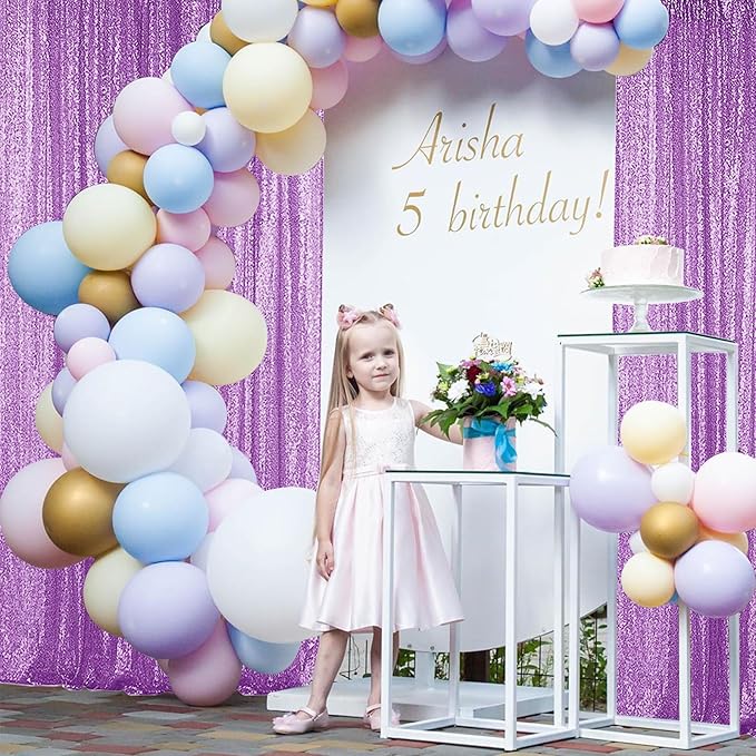 Sugargirl Lavender Purple Sequin Backdrop Curtain 2 Panels 2FTx8FT Glitter Lavender Background Drapes Sparkle Photography Backdrop for Party Wedding Birthday Wall Decoration