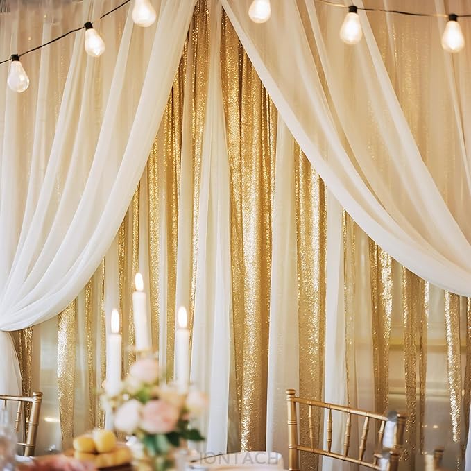 Wedding Arch Draping Fabric 29" x 19Ft Sheer Drapes for Backdrop Wedding Ceremony Reception Ceiling Decor Curtain Baby Bridal Shower Decoration (Champagne, 2 Panels)