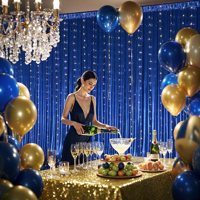 10x10 ft Royal Blue Sequin Backdrop Curtain Panels for Parties, Wrinkle Free Glitter Photo Backdrop Drapes 2 Panels 5x10FT Shimmer Back Drop Cloth for Wedding Birthday Christmas Photography Background