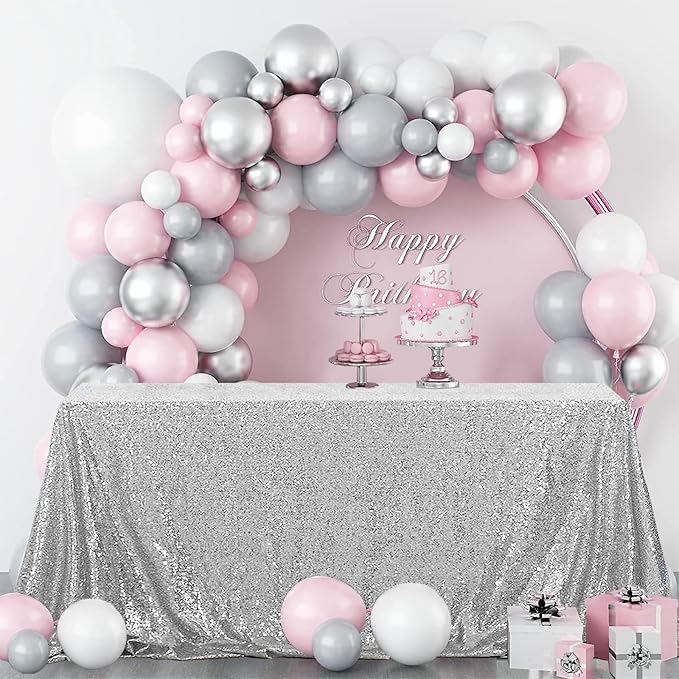 OQSQ Silver Sequins Tablecloth 60x102 inch, Sparkly Glitter Table Cover for Wedding Birthday Party Prom Decorations