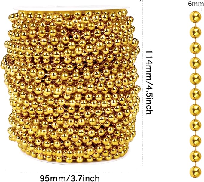 [98 Feet] Gold Pearl Beads Garland, 6MM 33 Yards Gold Faux Pearl Beads String Roll Bulk for DIY Craft Christmas Tree Wedding Party Decoration