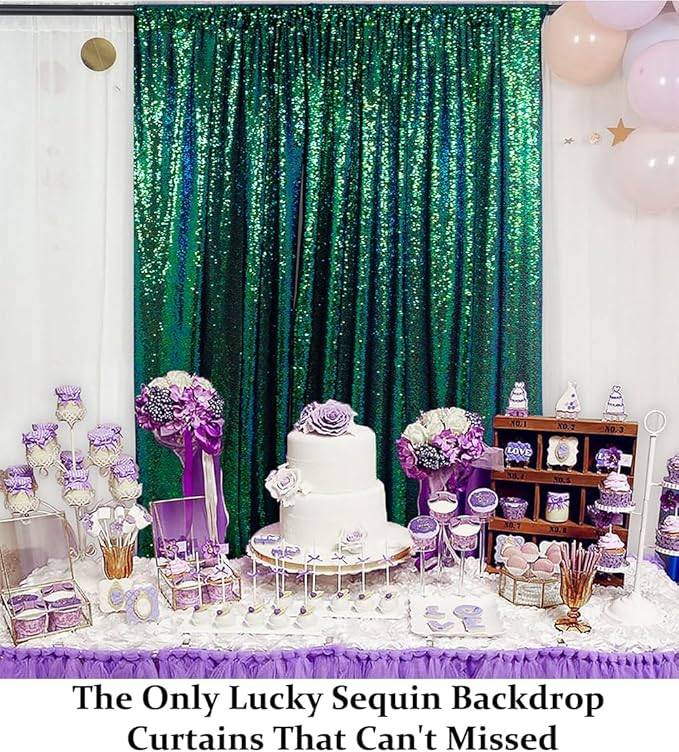 DUOBAO Sparkling Sequin Backdrop Curtain 4FTx7FT - Colorful Green Glitter Wedding & Party & Baby Shower Background