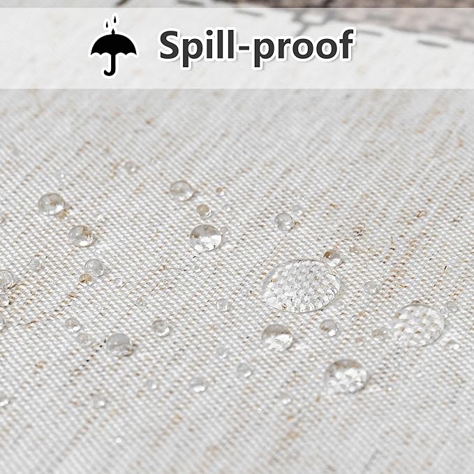MYSKY HOME Table Cloth 60x120 in Rectangle, Heavy Duty Linen Look Waterproof Tablecloths Farmhouse Tablecloth, Wrinkle Free Table Cover with Coffee Lines for Kitchen Dining, Party