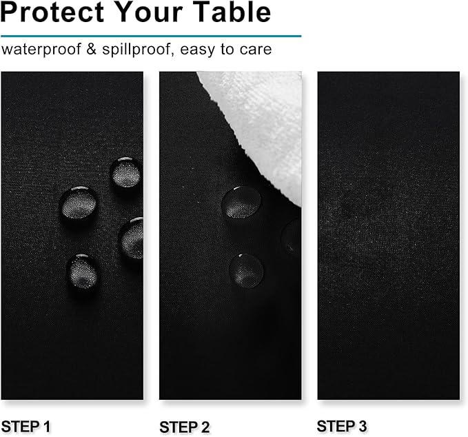 Hiasan Black Rectangle Tablecloth - Waterproof Wrinkle Resistant Washable Fabric Table Cloth for Dining Room Kitchen and Outdoor Use, 60 x 84 Inch