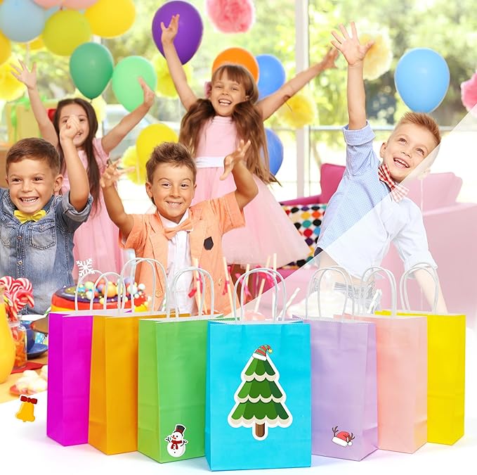25 PCS Small Gift Bags Flat Gray Kraft Paper Bags with Handles for Party Favor (8.2 x 6 x 3.1 In)