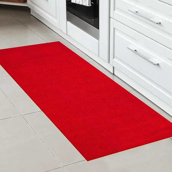 Ottomanson 2'7" x 5' Mud Mat Area Rug Scraper Carpet - Non-Slip, Dirt Trapping for Indoor & Outdoor Use - Ideal for Entryway, Garage, Kitchen, Patio & High-Traffic Areas, Red