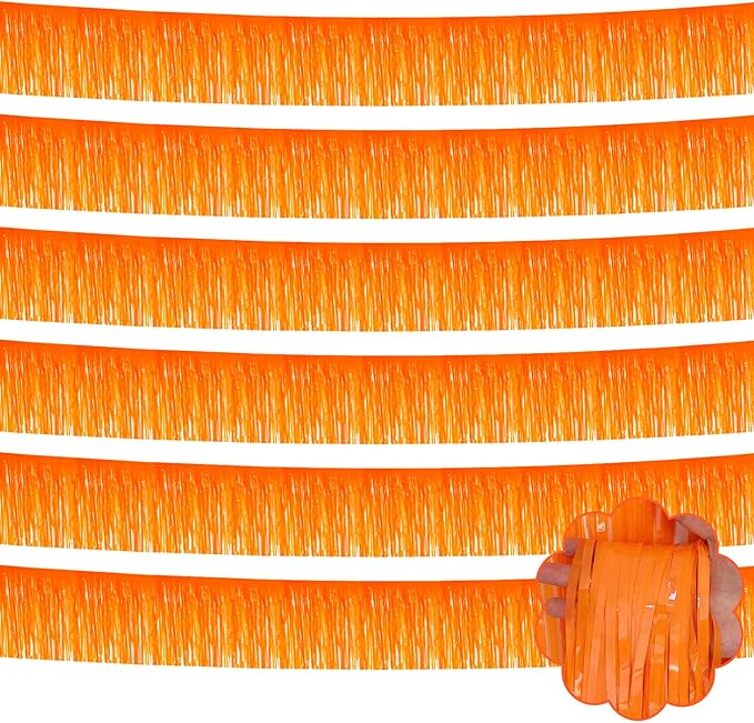 6 Pack 10 Feet Foil Fringe Garland Metallic Tinsel Streamers Banner Wall Hanging Backdrop Banner for Parade Floats, Thanksgiving, Christmas, Birthday, Halloween Party Decorations(Macaron Orange)