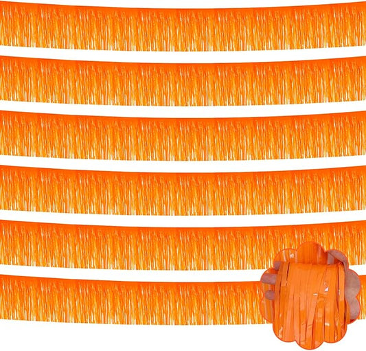 6 Pack 10 Feet Foil Fringe Garland Metallic Tinsel Streamers Banner Wall Hanging Backdrop Banner for Parade Floats, Thanksgiving, Christmas, Birthday, Halloween Party Decorations(Macaron Orange)