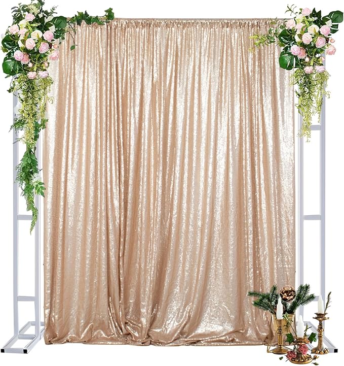 DUOBAO Champagne Backdrop Curtain 8ft Photo Background Wedding Backdrops 4FT Wide 8FT Long Shimmer Wall Curtain Champagne Gold Glitter Backgrounds Drapes for Weddings