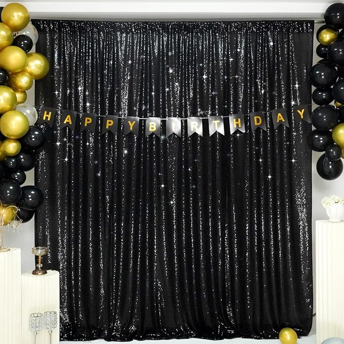 SquarePie Sequin Backdrop 6FT x 8FT Black Curtain Background for Halloween Wedding Party