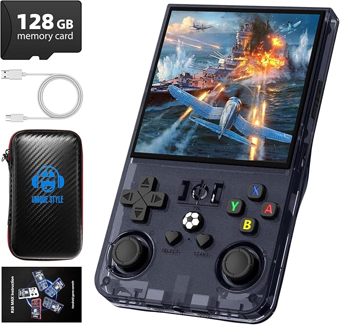 R36MAX Retro Handheld Game Console, 4.0 Inch 720x720 IPS Screen, Built-in 22,000+ Classic Game, Portable Hand Held Open Source Linux System, 4000mAh Battery Retro Gaming Console (Gray 128GB)