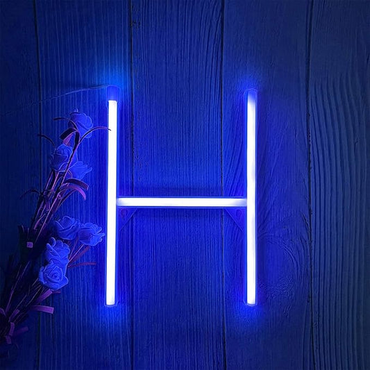 ENUOLI LED Blue Neon Letter Signs Night Light Battery or USB Operated LED Marquee Letters Neon Art Decorative Lights Wall Decor for Children Baby Room Christmas Wedding Party Decoration (H)