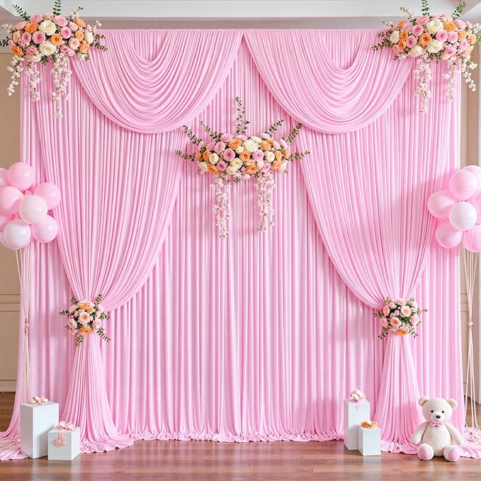 20ft x 12ft Light Pink Backdrop Curtains Wrinkle Free Backdrop Curtain for Wedding Parties Pink Fabric Backdrops Drapes Back Drop Cloth Bridal Shower Stage Curtains Wedding Decorations for Reception