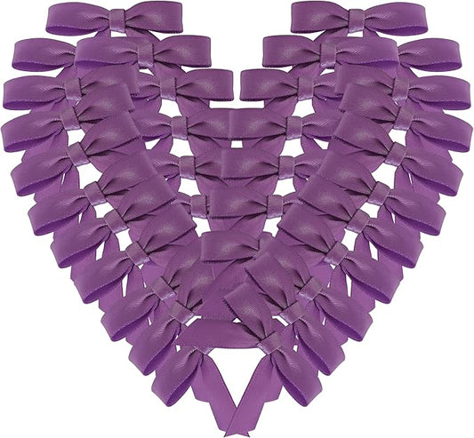 50pcs 1-1/2" Purple Satin Ribbon Bows Without Twist Ties Mini Ribbon Bows for Candy Partiy Decoration Gift Packing&Wrapping Accessoried(Purple)