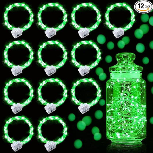 Aogist 12 Pack Fairy Lights 3 Modes 7ft 20 LED Waterproof,Battery Operated Silver Wire Firefly Starry Moon Mini String Lights for Mason Jars Christmas DIY Crafts Wedding Party Bedroom,Green