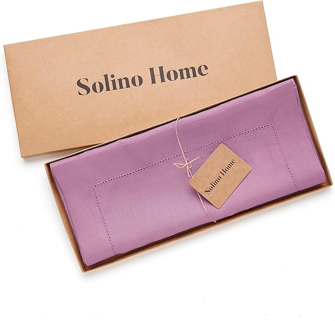 Solino Home Linen Violet Table Runner 90 Inches Long - 100% Pure Linen Hemstitch 14 x 90 Inch Table Runner for Dining, Halloween - Classic Hemstitch