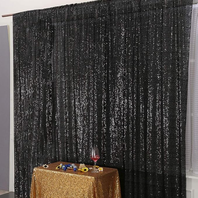 Juya Delight 4ft x 7ft Black Sequin Photo Backdrop Curtain for Wedding Party Decoration Festival Ceremony