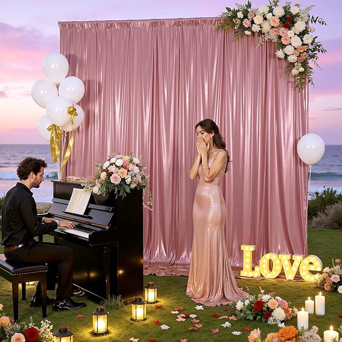 10x10 ft Rose Gold Sequin Backdrop Curtain Panels for Parties, Wrinkle Free Glitter Photo Backdrop Drapes 2 Panels 5x10FT Shimmer Back Drop Cloth for Wedding Birthday Christmas Photography Background