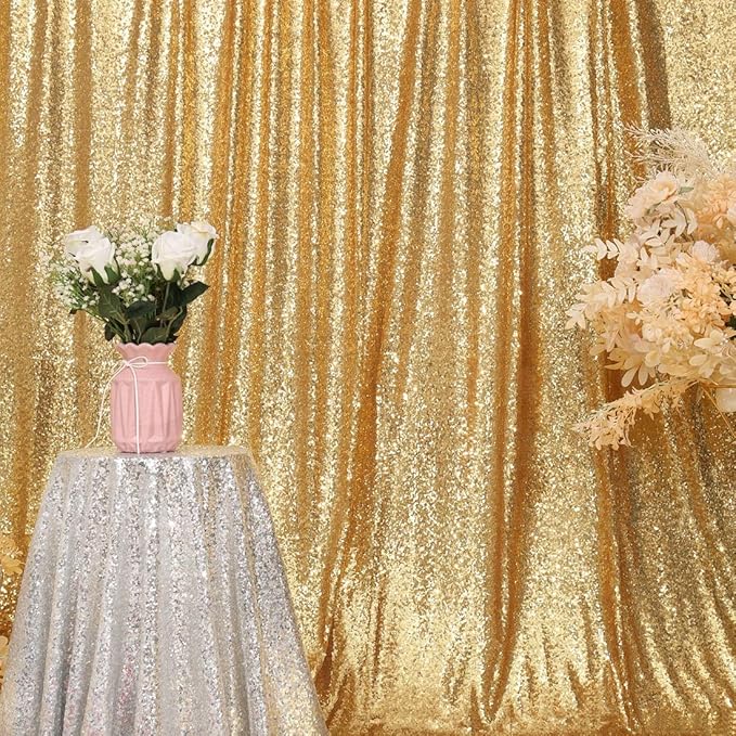 Gold Sequin Photography Backdrop Curtain for Wedding Party Decoration Festival Ceremony 8ft x 8ft Gold
