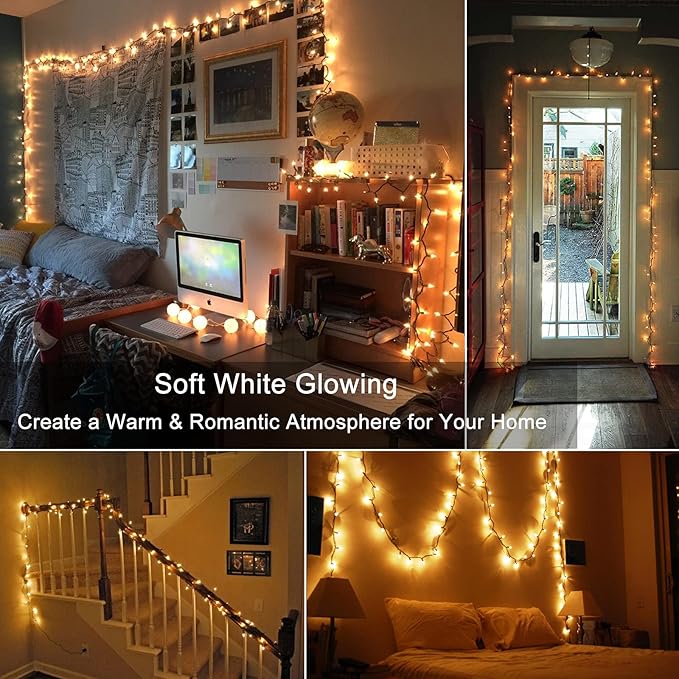 Clear Christmas Lights, 69.6ft 300ct Incandescent Christmas Lights, Connectable Outdoor Mini Tree Light Xmas Fairy Light, 120V UL Certified Indoor String for Xmas Party Birthday, Warm White