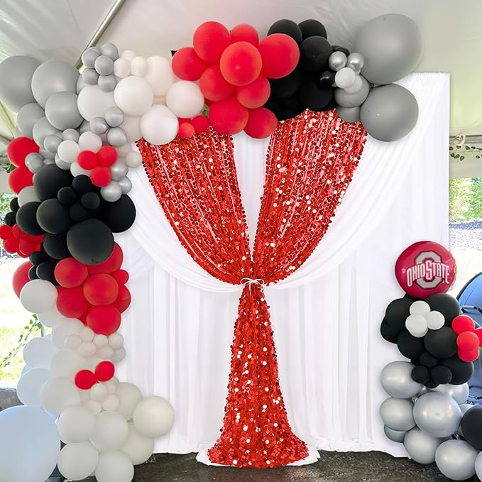 4ftx8ft Red Sequin Backdrop 2 Panels Big Payette Sequin Fabric Background for Birthday Party Photography Decorations