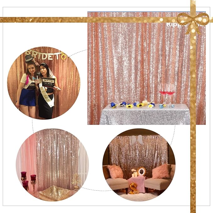 Juya Delight Rose Gold Sequin Backdrop Curtain, 6ftx8ft Glitter Backdrop Curtain for Parties, Christmas, Wedding, Party Decoration
