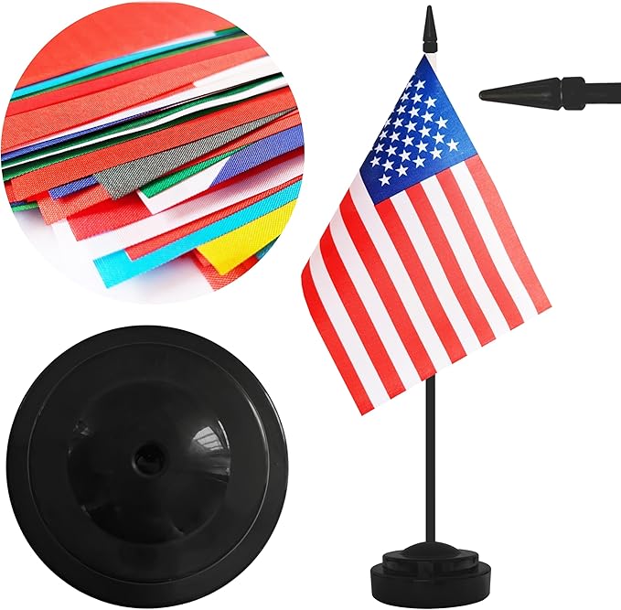 2 Pack USA Desk Flag Set, American Desktop Small Miniature Table Office Flag with 12" Black Pole and Black Base, Offices, Classroom, Home, Festival Decoration (USA)
