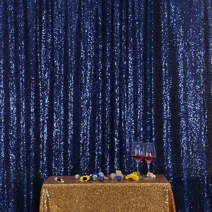 SquarePie Sequin Backdrop 10FT x 10FT Navy Blue Curtain Background for Wedding Party Decoration