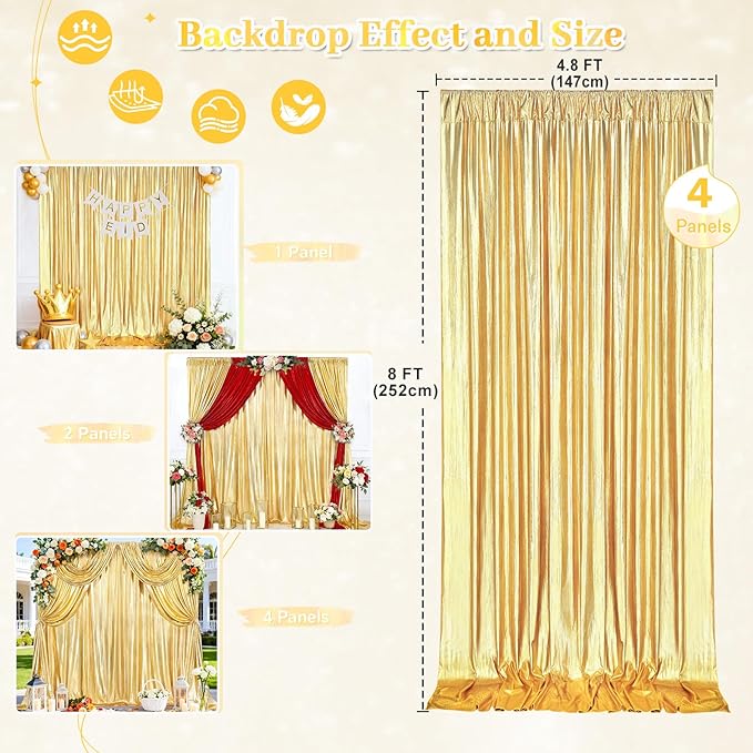 Wedding Backdrop Curtains for Arch Drape: 4 Panels 4.8x8FT Glitter Backdrop Wrinkle-Free Fabric for Fall Christmas Party Decorations